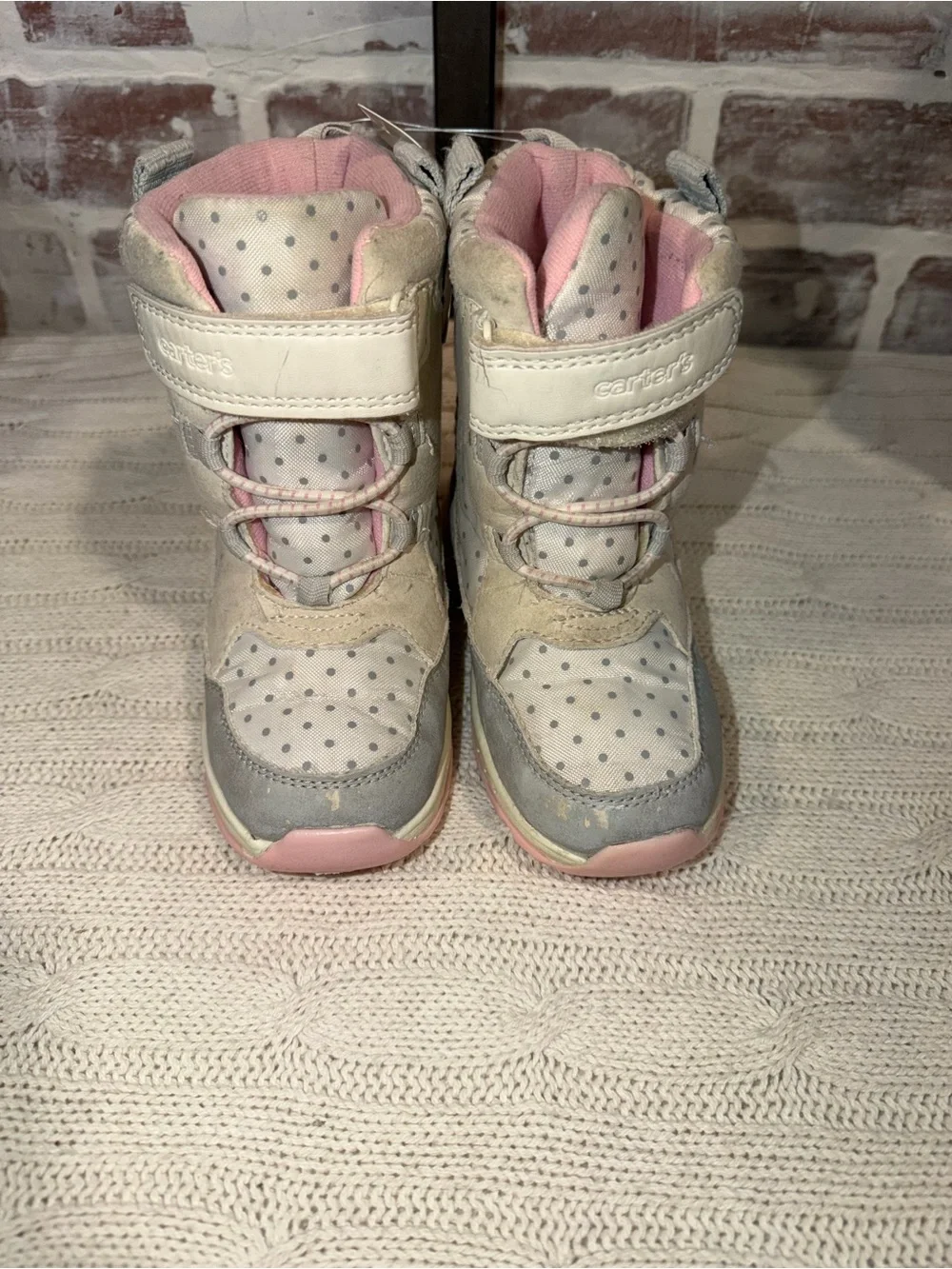 Carter's Gray, Cream & Pink Kids Polka Dot Boots